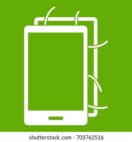 Opened phone icon white isolated on green background. Vector illustration