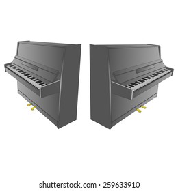 opened piano drawing with two pedals and desk