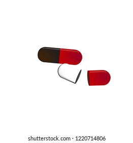 Opened pill capsule, vector illustration.