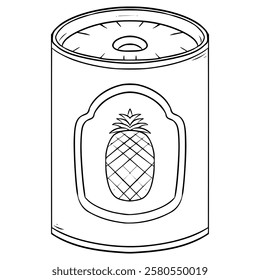 opened pineapple can illustration hand drawn outline vector