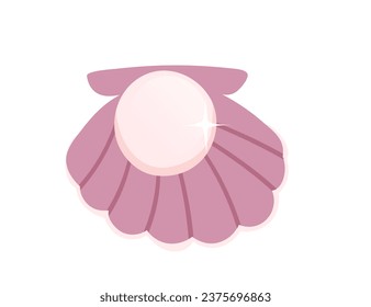 Opened pink clam with pearl inside seashell vector illustration isolated on white background