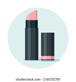 Geöffnete rosafarbene Lippenstift-Illustration einzeln auf blauem Hintergrund. 