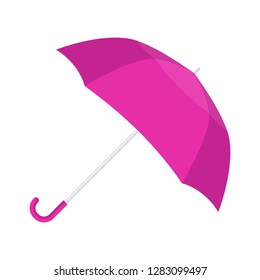 Opened pink womans umbrella. Fashionable accessory for protection from the weather, rain and wind. Seasonal Climate Change. Flat vector illustration.