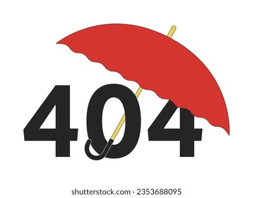 Opened portable umbrella error 404 flash message. Empty state ui design. Page not found popup cartoon image. Vector flat illustration concept on white background