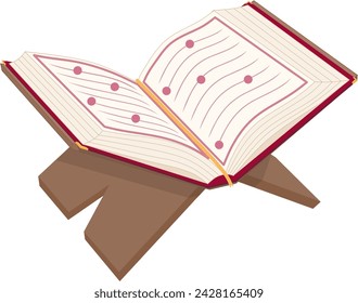 Opened Quran Islamic Book on Stand Vector Illustration