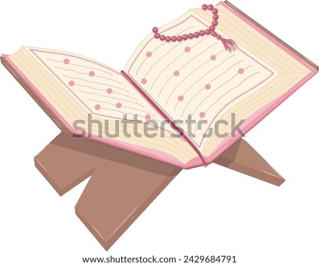 Opened Quran Islamic Book on Stand Vector Illustration