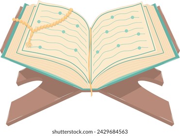 Opened Quran Islamic Holy Book on Stand Vector Illustration