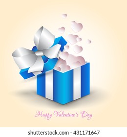 Opened realistic gift box with hearts. Happy Valentine's day. Vector illustration