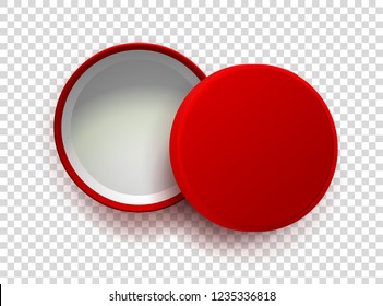 Opened red empty gift box isolated on transparent background. Top view. Template for your presentation design, banner, brochure or poster. Vector illustration.