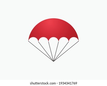 Opened red parachute. Free descent and flight in space delivery gifts and goods with sudden pleasant surprise vector help.