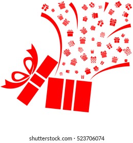 Opened Red Present Box With Small Present Box On White Background