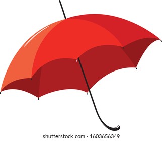 Opened red umbrella with a black handle. Vector illustration.