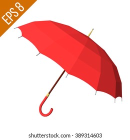 Opened red umbrella isolated on white background. Vector illustration