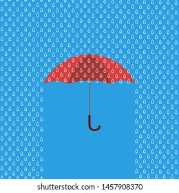 Opened red umbrella protecting from rain 