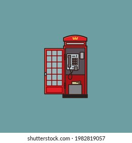 Ilustración vectorial de la caja telefónica roja de Londres abierta para el Día del Teléfono con Botón Push el 18 de noviembre. Símbolo de telecomunicaciones y viajes.