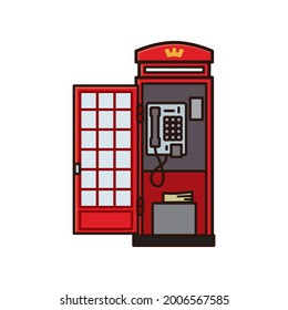 Opened red vintage telephone booth isolated vector illustration for Push Button Phone Day on November 18. Telecommunication and travel symbol.
