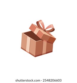 Opened Rose Gold Color Festive Gift Box. Vector Illustration Design on White Background