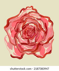 El rosebudo abierto. Flor rosa rosada. Pulsaciones de pincel. Ilustración retro sobre un fondo aislado.
