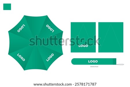 Opened Round Green Rain Umbrella Top View Mock up Close Isolated on Background.