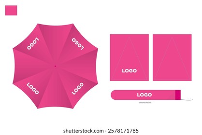 Opened Round pink Rain Umbrella Top View Mock up Close Isolated on Background.