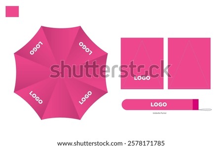 Opened Round pink Rain Umbrella Top View Mock up Close Isolated on Background.