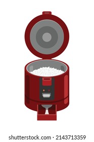 Opened round rice cooker. Simple flat illustration.