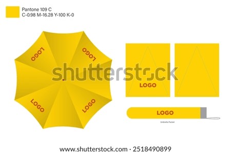 Opened Round Yellow Rain Umbrella Top View Mock up Close Isolated on Background.