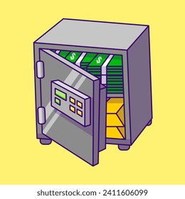 Opened Safe Deposit Box Cartoon Vector Icons Illustration. Flat Cartoon Concept. Suitable for any creative project.