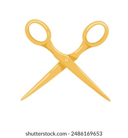 Opened scissors cartoon clipart. Vector flat gold shears. Isolated hand drawn illustration of paper cutters. Simple template for print and web design on white background.