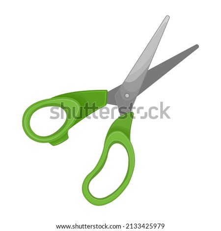 Opened a scissors on white Background. Design Template of Classic Scissors for Graphics, Mockup. Top View, vector illustration