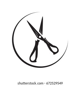 opened scissors with an outline of circle around isolated on white background.