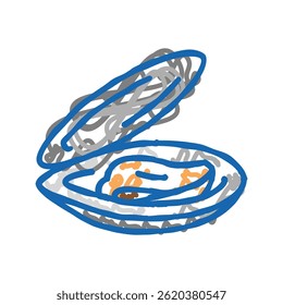 opened shell mussel doodle icon sketch vector. opened shell mussel sign. isolated symbol illustration