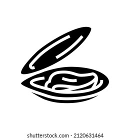 opened shell mussel glyph icon vector. opened shell mussel sign. isolated contour symbol black illustration