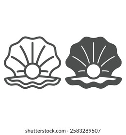 Opened shell and pearl line and solid icon, underwater treasures concept. Vector graphics. Shell with gemstone sign on white background, outline style icon for mobile or web design