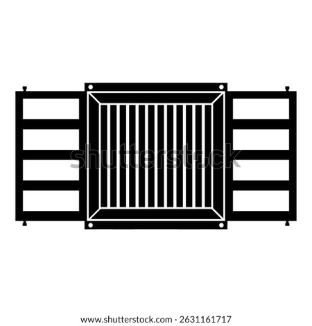 Opened Shipping Container Silhouette. Black and White Icon Design Elements on Isolated White Background