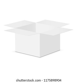 Opened square cardboard box mock up isolated on white background. Vector illustration