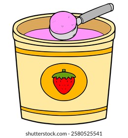 opened strawberry ice cream bucket illustration hand drawn isolated vector