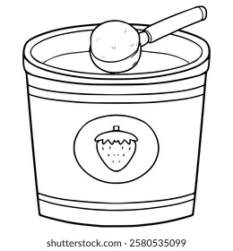 opened strawberry ice cream bucket illustration hand drawn outline vector