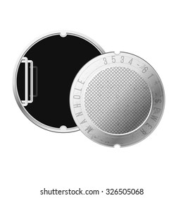 Opened street manhole. Isolated on white background.Top view.