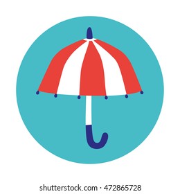 Opened striped umbrella flat icon.