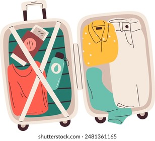 Opened Suitcase With Clothes Vector Illustration