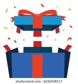 Opened surprise blue gift box special give away package reward presents