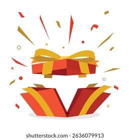 Opened surprise red gift box special give away package reward presents