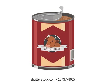 Opened tall corned beef can simple illustration