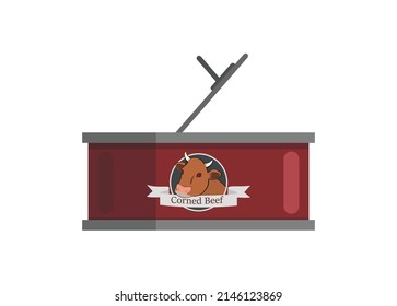 Opened thin corned beef can. Simple flat illustration.