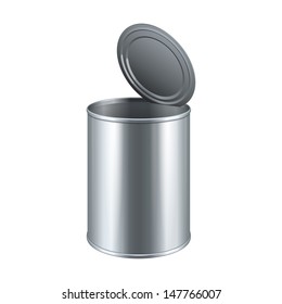 Opened Tincan Metal Tin Can, Canned Food. Ready For Your Design. Product Packing Vector EPS10 