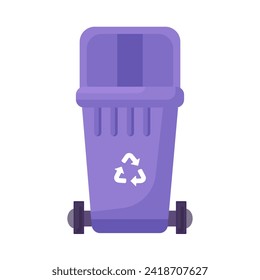 contenedor transportable abierto con tapa para almacenar, reciclar y clasificar los desechos electrónicos domésticos usados. Camión de basura vacío con señal de recicle para teléfono, monitor, electrónica. Vector de dibujos animados simple