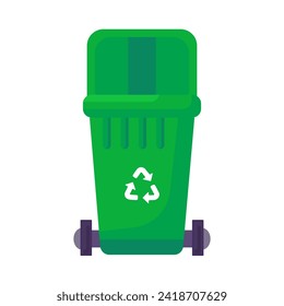 Opened transportable container with lid for storing, recycling and sorting used household glass waste. Empty trash can with recycle sign for glass bottles and shards. Simple cartoon vector