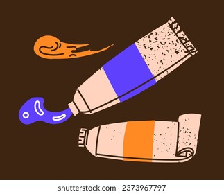 Opened tubes of acrylic or oil paint