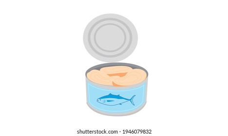 Opened Tuna Can. Vector isolated illustration of a can of tuna opened